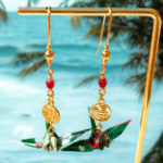 Boucles d’oreilles grues en origami verte et blanc, modèle Izumi san.