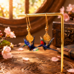 Boucles d’oreilles grues en origami bleu foncé, modèle Izumi go