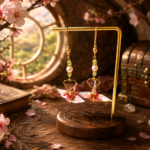 Boucles d’oreilles grues en origami rose et blanc avec un coeur et une perle, modèle Izumi nana