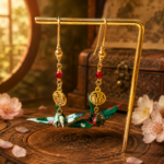 Boucles d’oreilles grues en origami verte et blanc, modèle Izumi san.