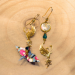 Phénix asymétriques, modèle 2, boucles d'oreilles origami, details