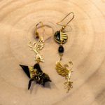 Phénix asymétriques, modèle 4, boucles d'oreilles origami, details