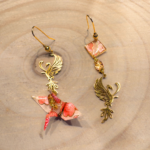 Phénix asymétriques, modèle 1, boucles d'oreilles origami, détails