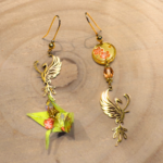 Phénix asymétriques, modèle 3, boucles d'oreilles origami, détails