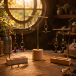 Boucles d'oreilles origami. modèle avec un cerle doré, présentation des produits