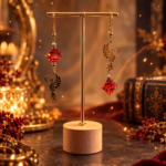 Phénix - Flammes éternelles - D10 dizaines. Boucles d'oreilles avec des dés en résine époxy fabriqués artisanalement, rouges effet feu, montés de manière asymétrique avec des phénix.